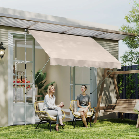10x5ft Manual Retractable Awning, Water Resistant UV Protector, Beige Door Awnings Beige at Gallery Canada