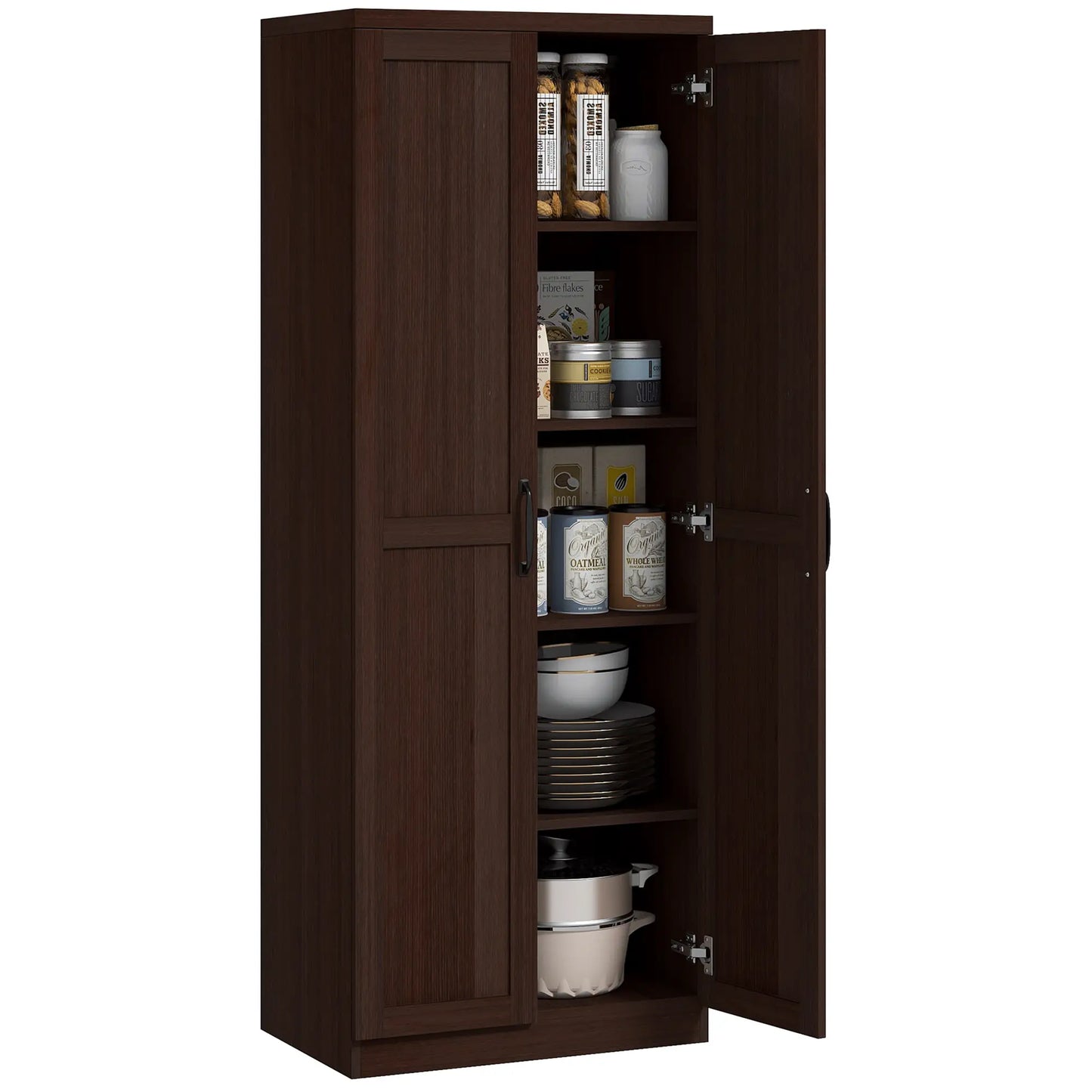 63" Kitchen Storage Cabinet, 5-Tier Pantry with Doors, Adjustable Shelves, Dark Brown Kitchen Pantry Cabinets at Gallery Canada