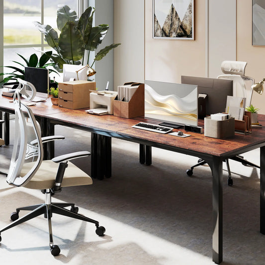 79 Inch Computer Desk, Metal Legs, Rustic Brown Computer Desks Rustic Brown, Black at Gallery Canada
