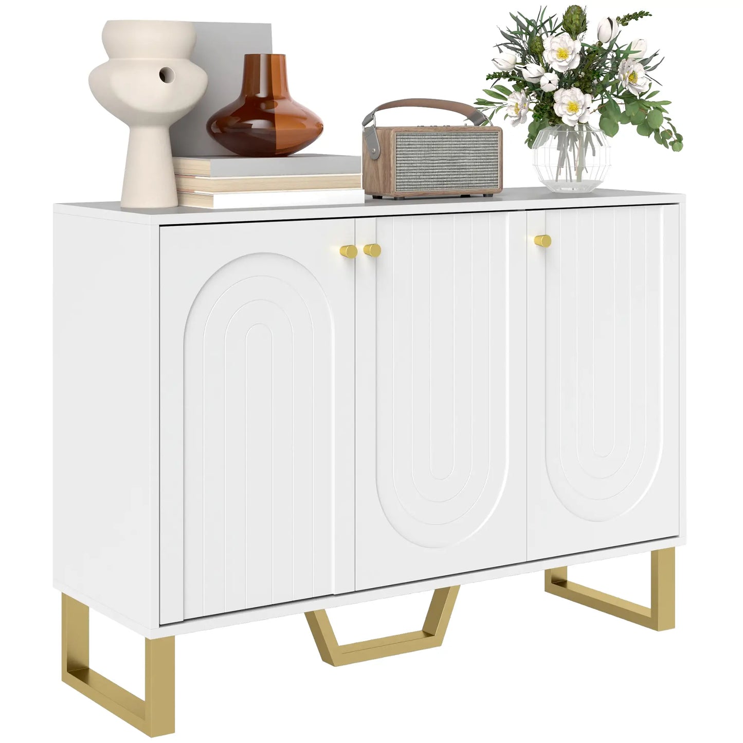 Modern Sideboard Buffet, 3 Doors, Adjustable Shelves, White Storage Cabinets at Gallery Canada