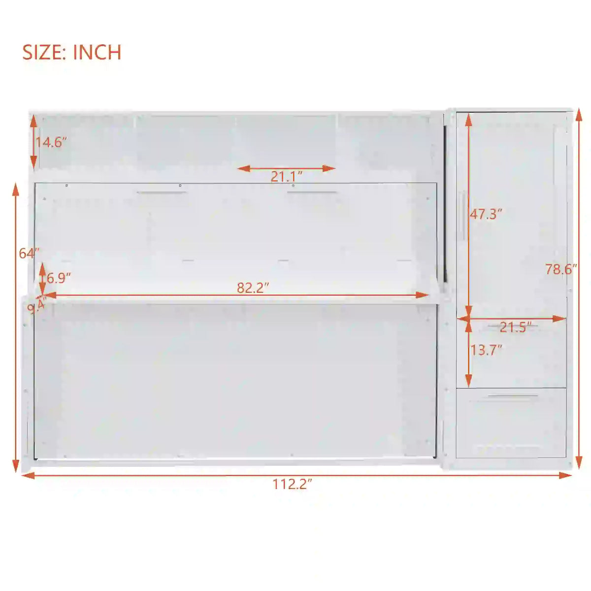 Murphy Bed with Side Flip, Closet, Drawers, 112" L x 21.5" W x 78.5" H, White Bed Frames at Gallery Canada
