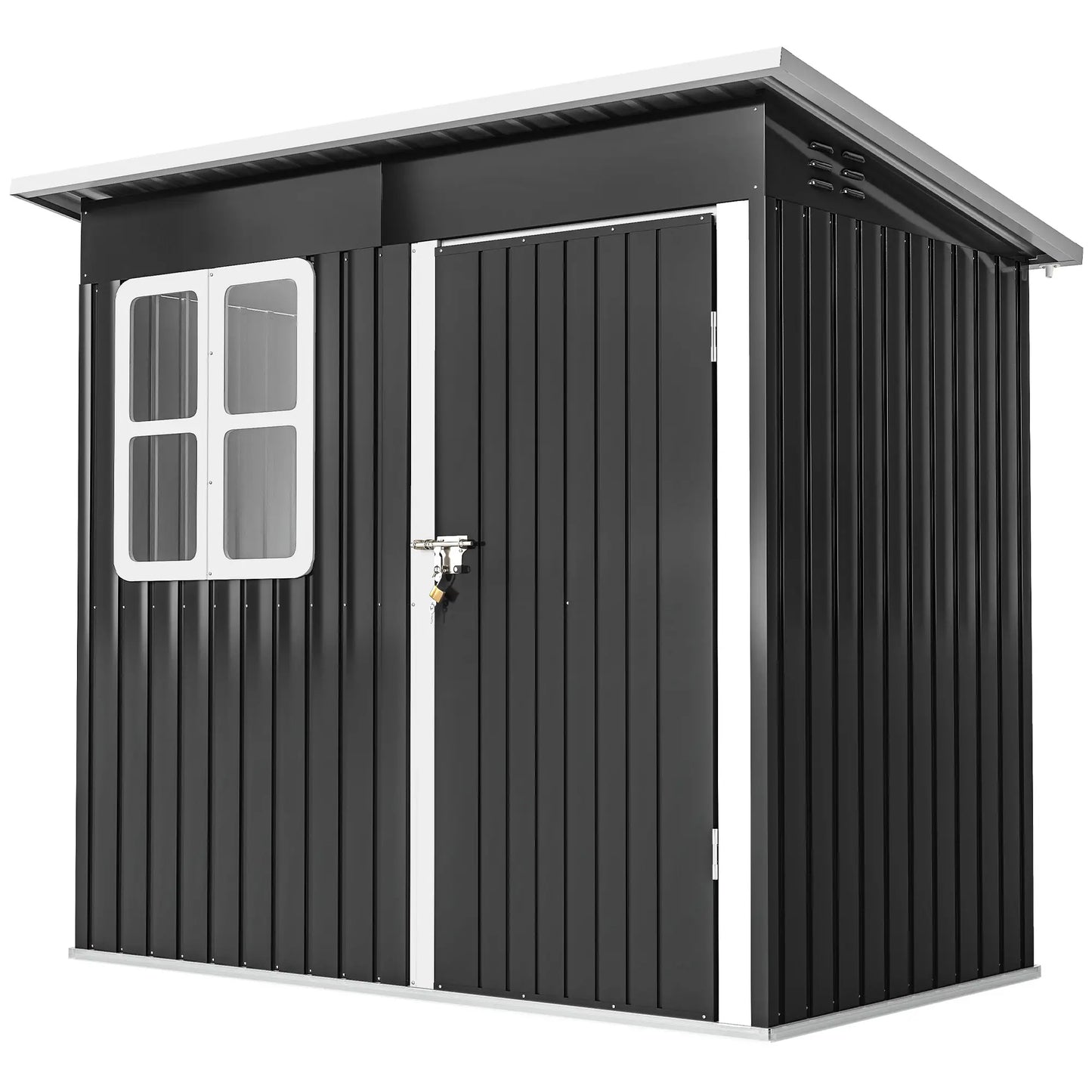 7' x 4' Galvanised Steel Outdoor Storage Shed, Window, Lockable Door, Dark Grey Sheds Dark Grey at Gallery Canada