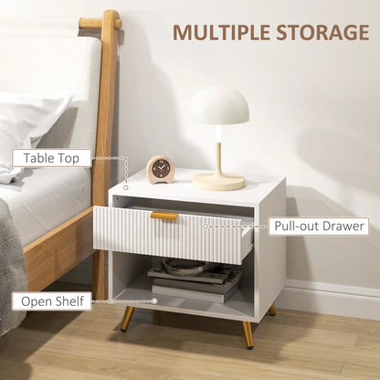 Modern Nightstand with Drawer, Open Compartment, White Bedside Tables at Gallery Canada