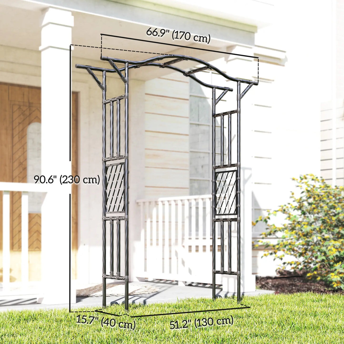 Garden Arch Trellis Arbor With Extended Top, 66.9" x 15.7" x 90.6", Black Garden Arches at Gallery Canada