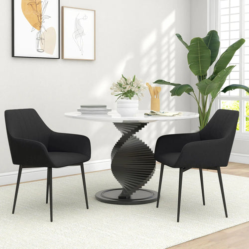 Dining Chairs Set of 2, Upholstered Linen Fabric, Metal Legs, Black