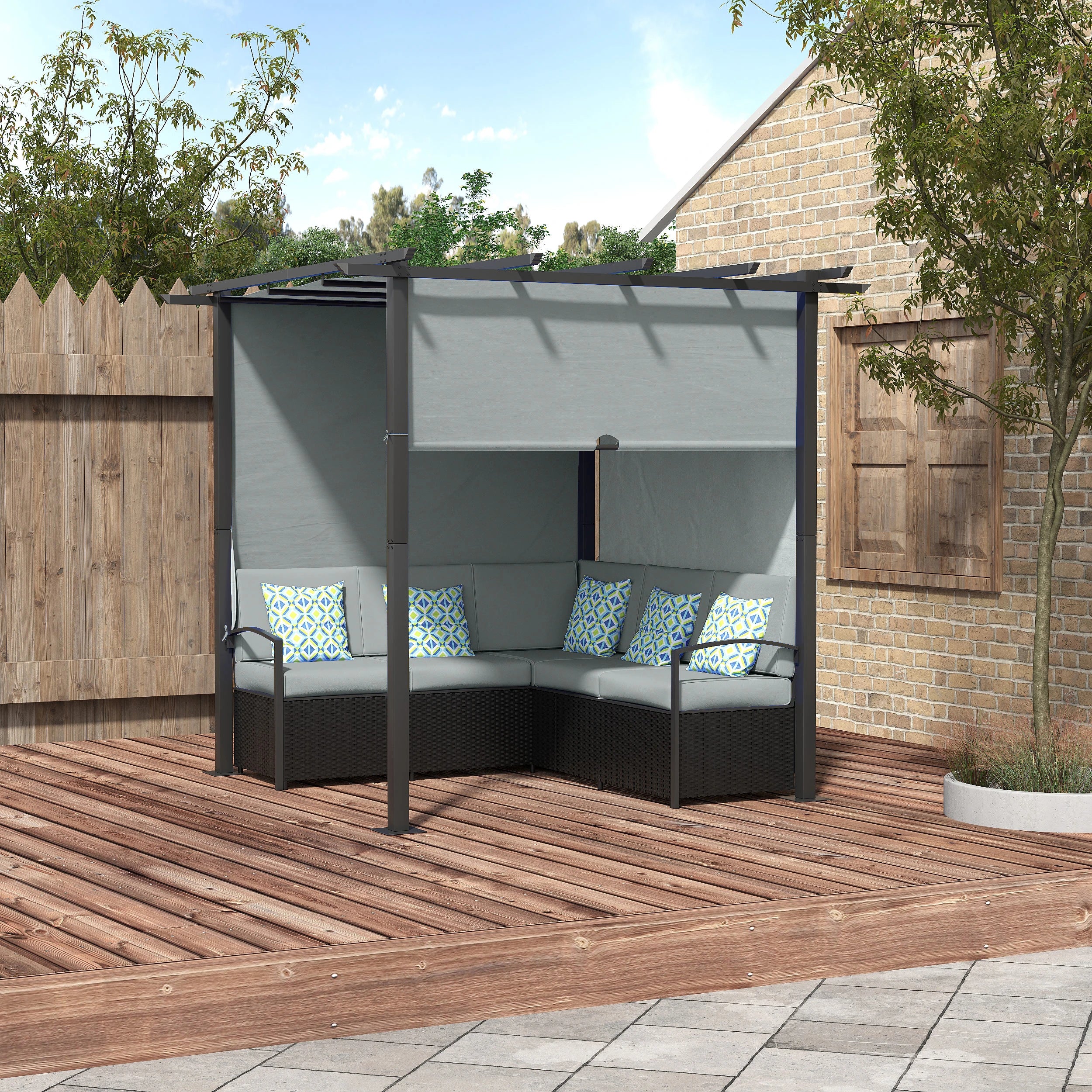 Outdoor PE Rattan Sofa Set, Retractable Canopy Pergola, Grey Patio Furniture Sets at Gallery Canada