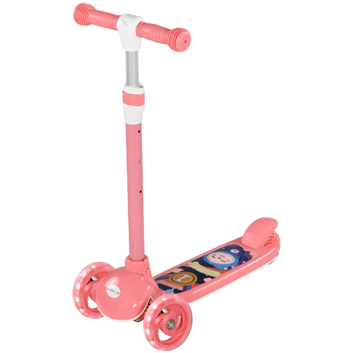 3 Wheel Kids Scooter, Adjustable Height, Rear-Fender Brake, LED Light, Pink