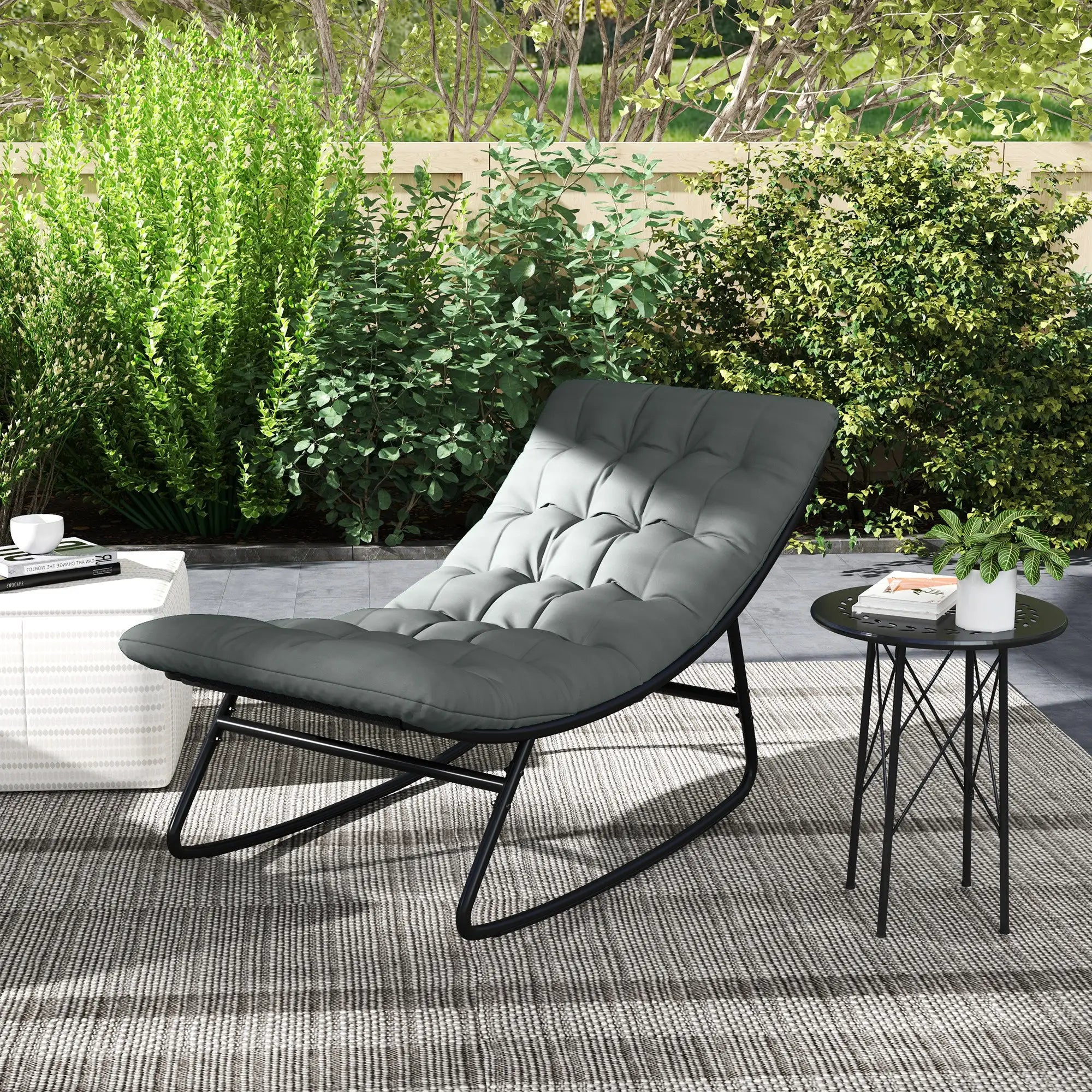 Outdoor Rocking Chair with Cushion, Steel Frame, Grey Outdoor Rocking Chairs at Gallery Canada