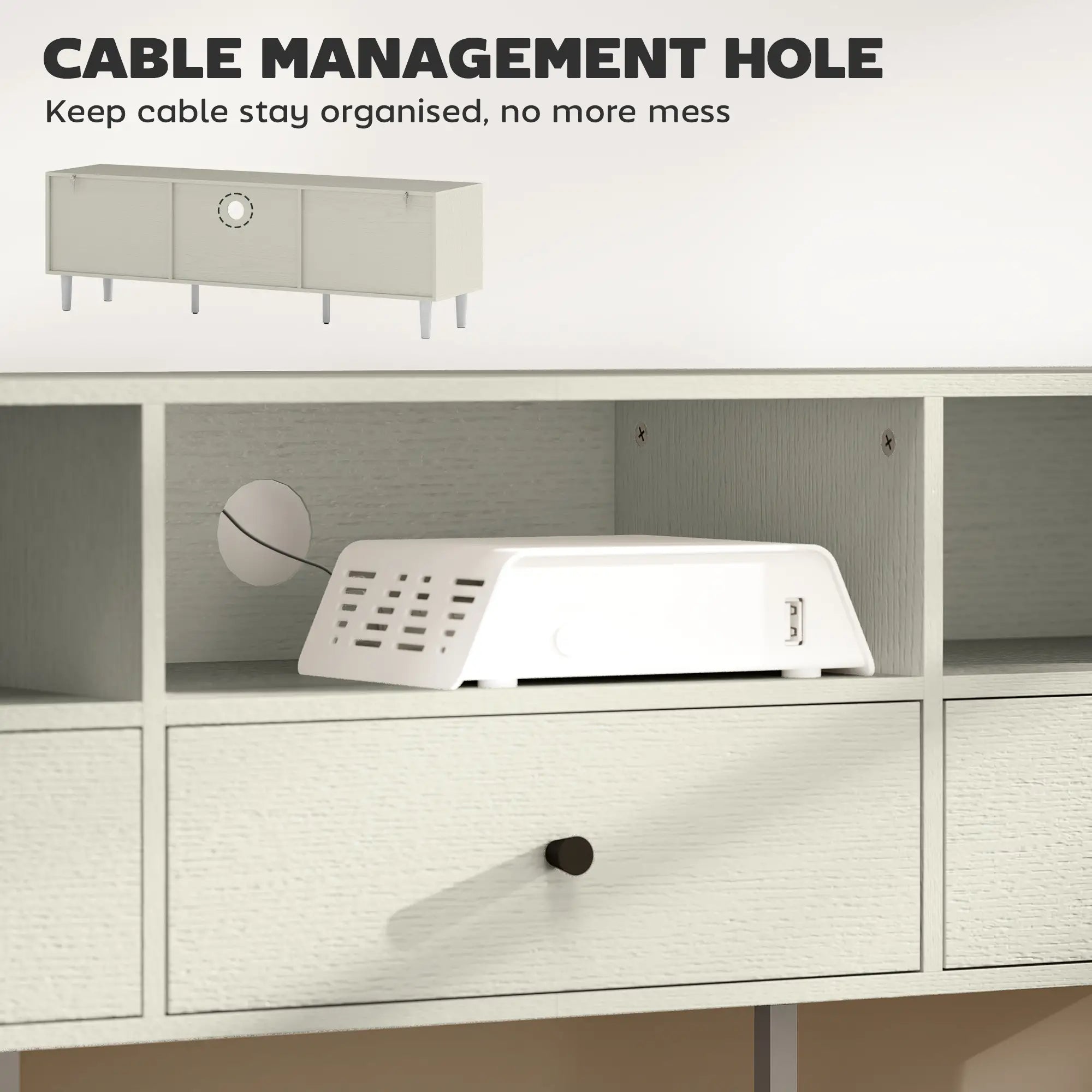 TV Stand for 75 Inches, 3 Storage Shelves, 3 Drawers, White TV Stands at Gallery Canada