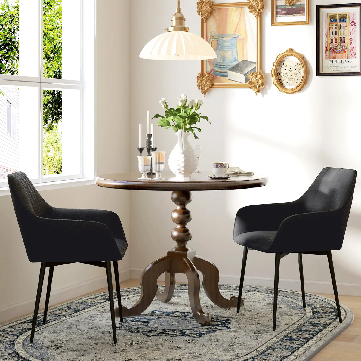 Dining Chairs Set of 2, Upholstered Linen Fabric, Metal Legs, Black Dining Chairs at Gallery Canada