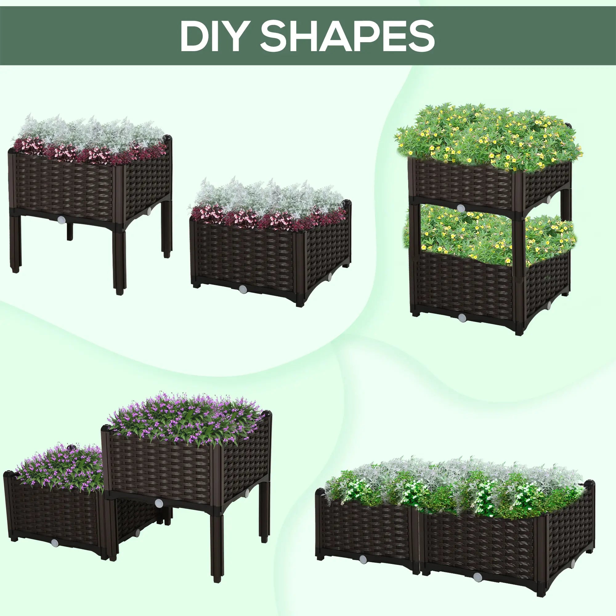 2 Piece Raised Garden Bed, PP Flower Vegetable Herb Grow Box, Brown Elevated Garden Beds at Gallery Canada