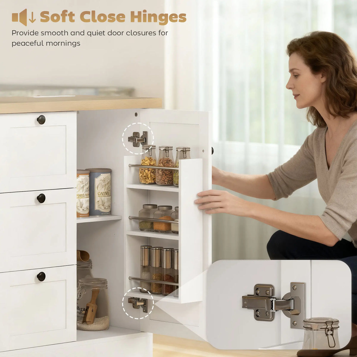 Farmhouse Kitchen Island Cart with Power Outlet, 49 Inch, White Kitchen Islands & Kitchen Carts at Gallery Canada