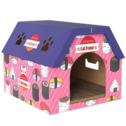 Cat Scratcher House, 2-in-1 Cardboard Scratching Pad with Door, Pink Cat Houses at Gallery Canada