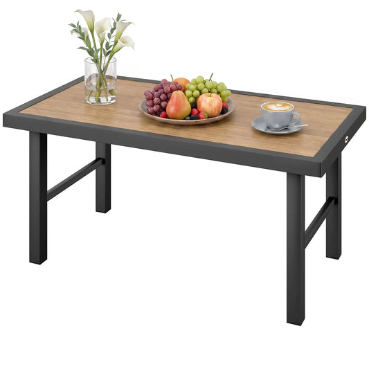 Table d'appoint extérieure, Plateau en SPC imitation bois, Table basse de patio en métal, Marron