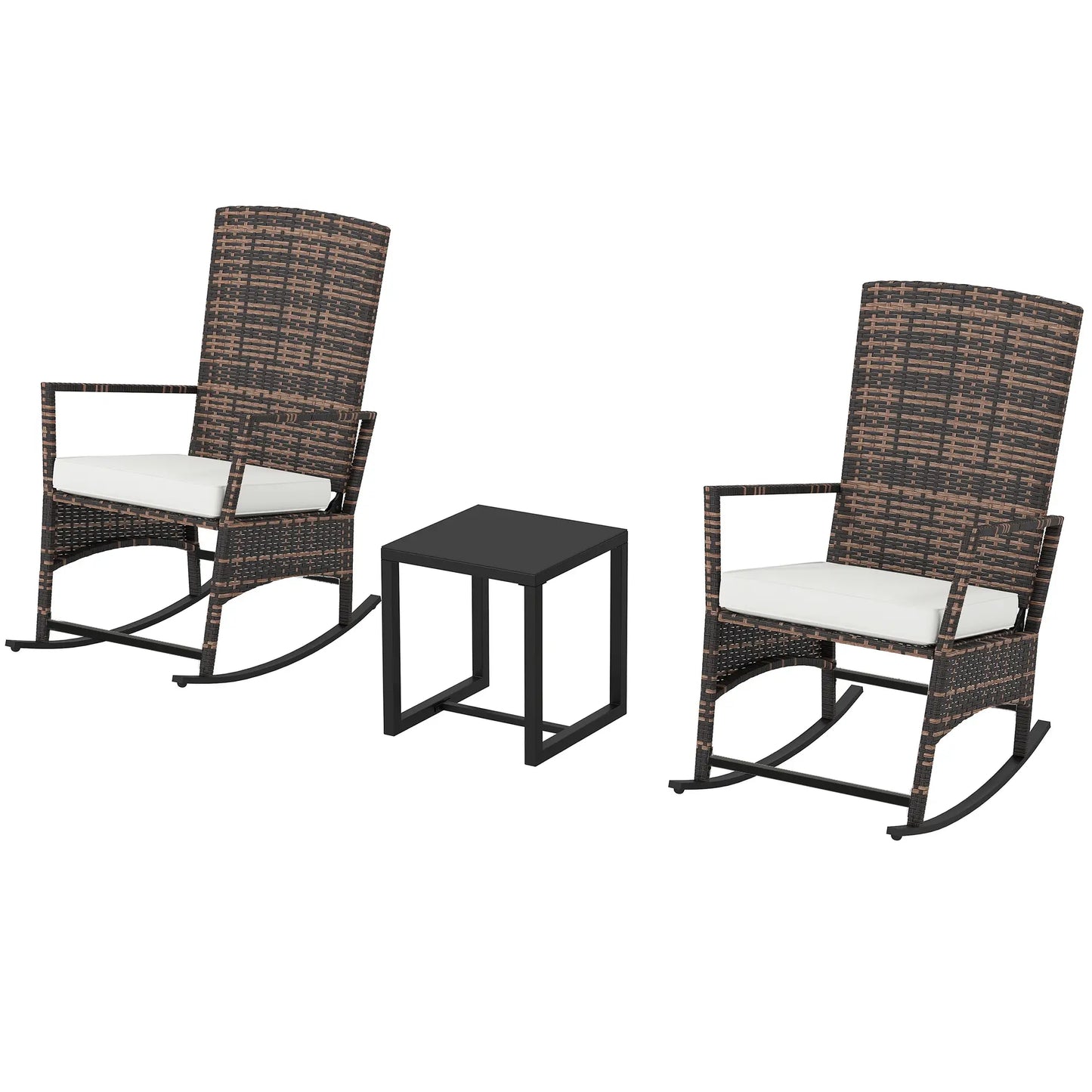 3 Piece Rocking Bistro Set, Wicker Patio Furniture, White Bistro Sets White, Brown, Black at Gallery Canada