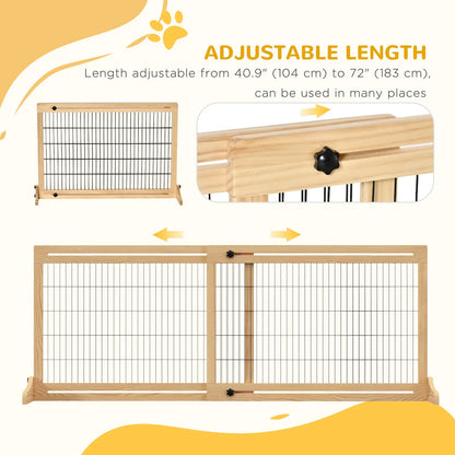 41"-72" Wooden Pet Gate, Freestanding with Support Feet, Natural Houses, Kennels & Pens at Gallery Canada