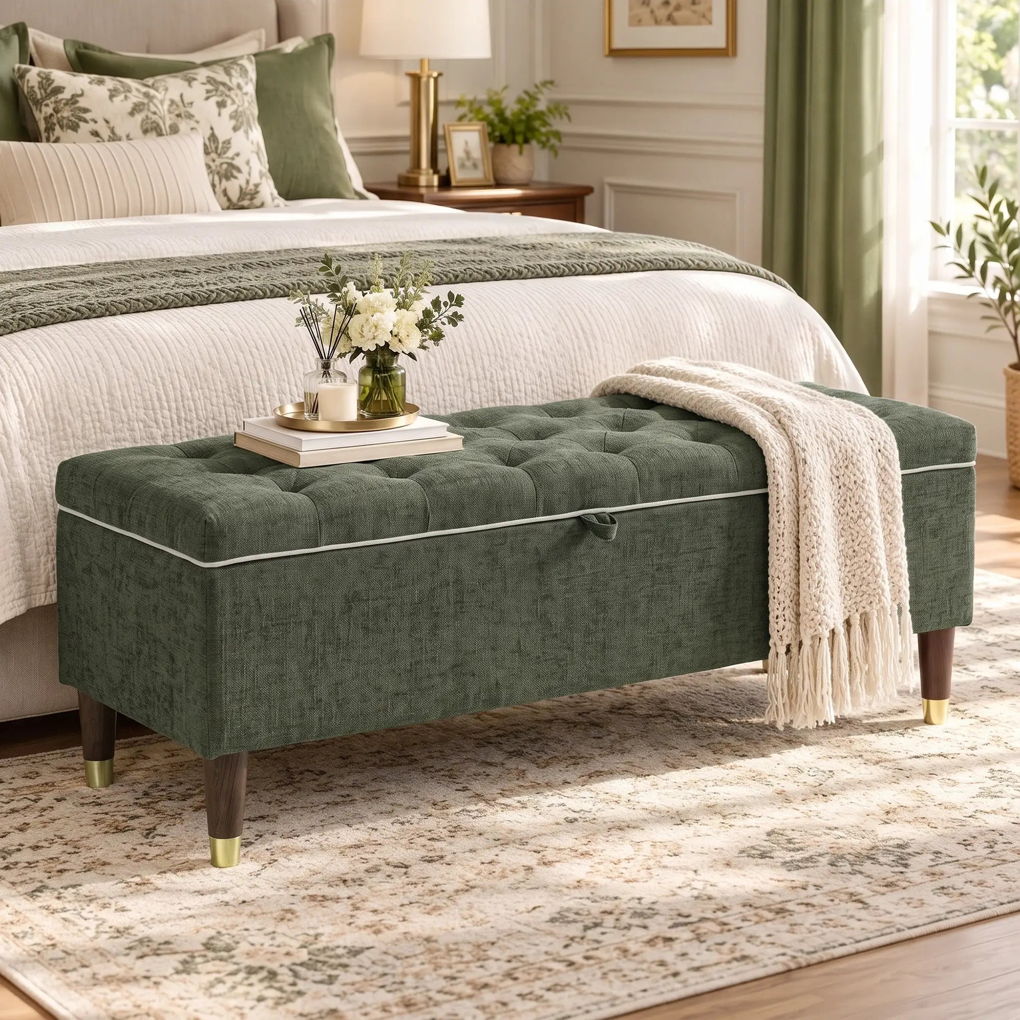 Storage Ottoman Bench, Linen-Look Seat, 264 LBS, Green Storage Ottomans & Benches at Gallery Canada