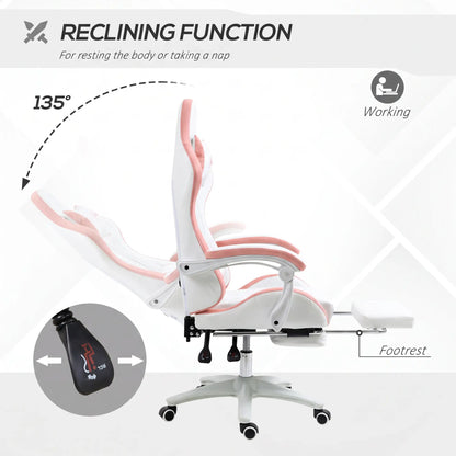 Computer Gaming Chair, PU Leather, 135° Reclining Back, White Video Game Chairs at Gallery Canada