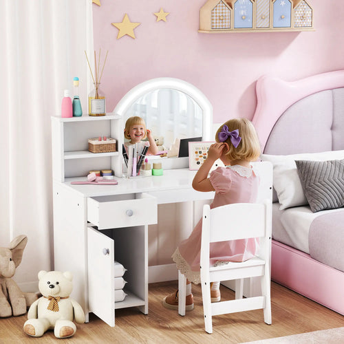 Kids Vanity Set, Toddler Dressing Table and Chair, White