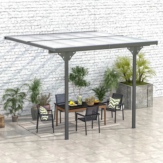 10' x 10' Aluminum Pergola, Adjustable Height, Polycarbonate Roof, UV Protection, Grey Pergolas Grey at Gallery Canada