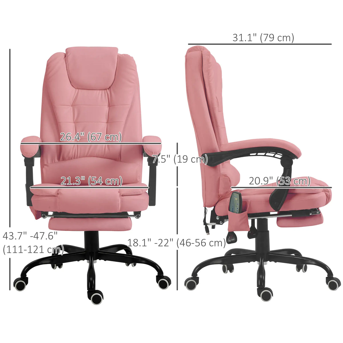 7-Point Vibrating Massage Chair, Reclining with Footrest, Pink Massage Chairs at Gallery Canada