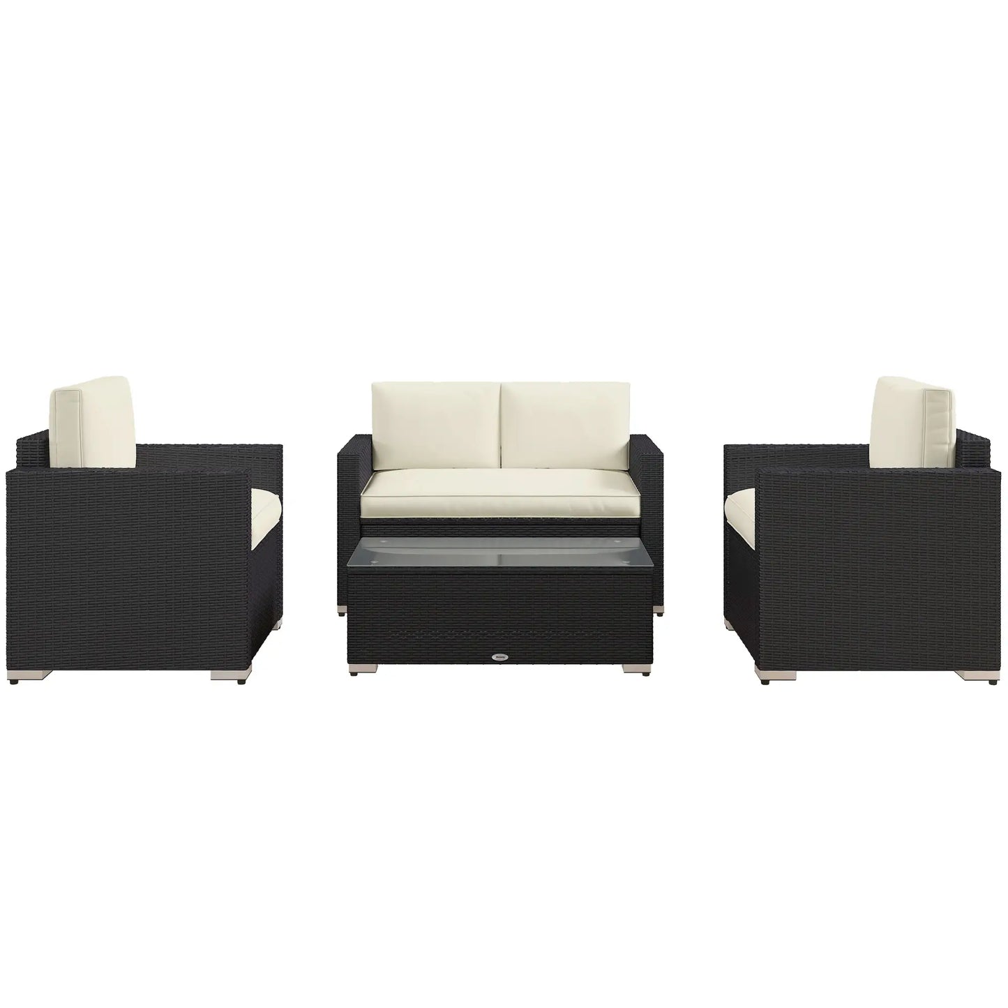 Outdoor Wicker Furniture Set with Table, Loveseat & 2 Chairs, Cream Patio Furniture Sets Black Rattan, Cream Cushion at Gallery Canada