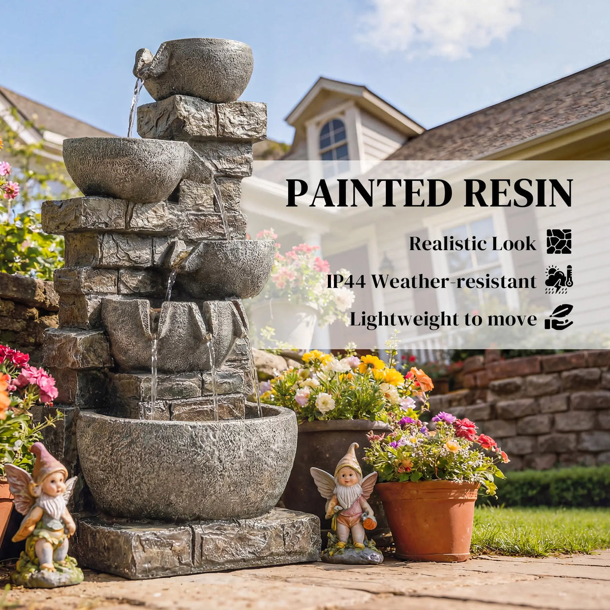 31.5" Tall 5 Tiers Cascading Water Fountain, Mixed, Outdoor Garden Patio Decor Water Fountains at Gallery Canada