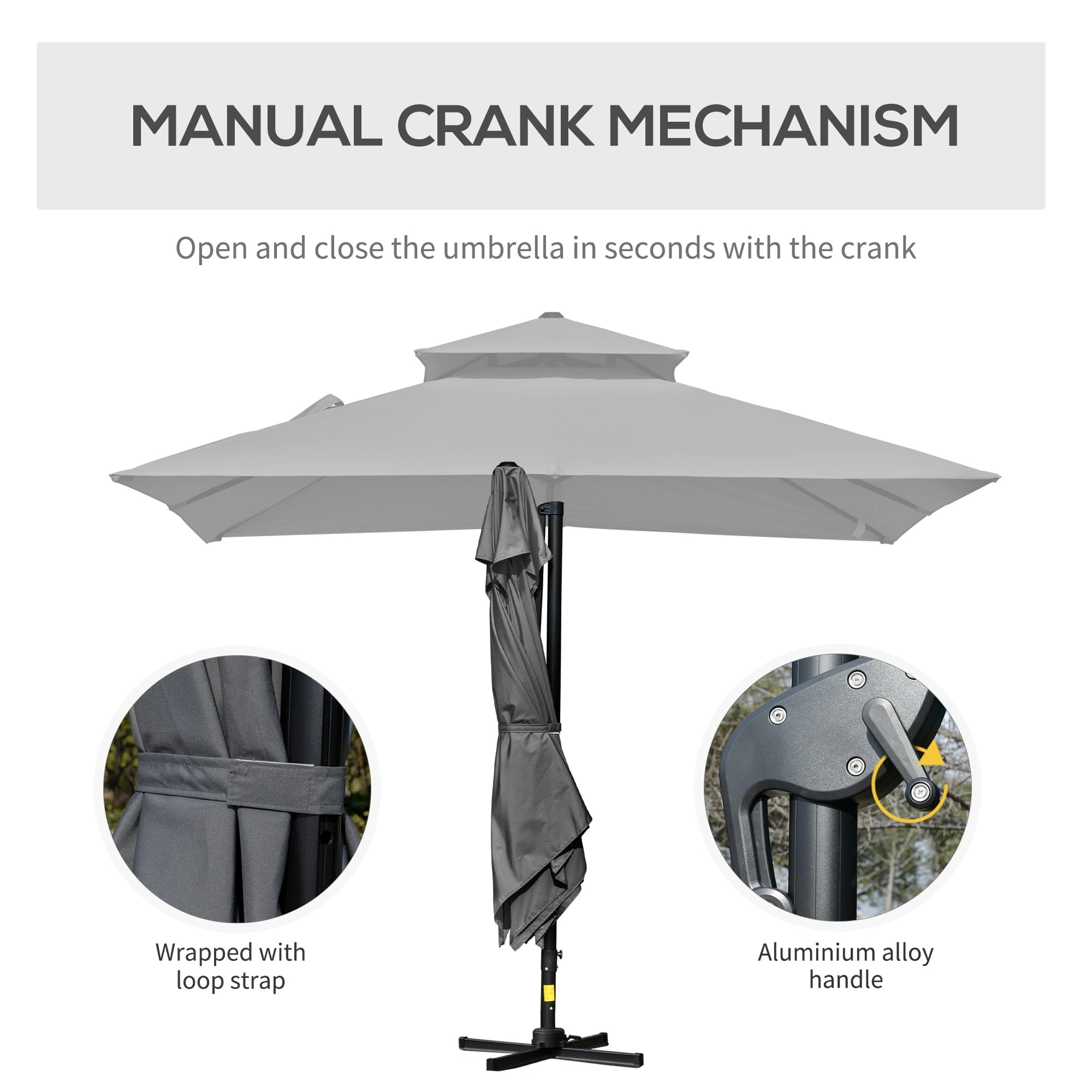10' x 10' Cantilever Patio Umbrella, Double Top, 360° Rotation, 5 Tilt Angles, Charcoal Grey Cantilever Umbrellas at Gallery Canada