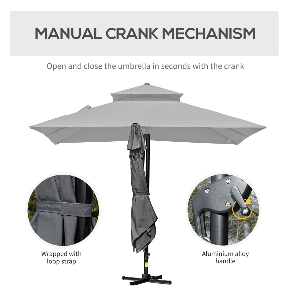 10' x 10' Cantilever Patio Umbrella, Double Top, 360° Rotation, 5 Tilt Angles, Charcoal Grey Cantilever Umbrellas at Gallery Canada