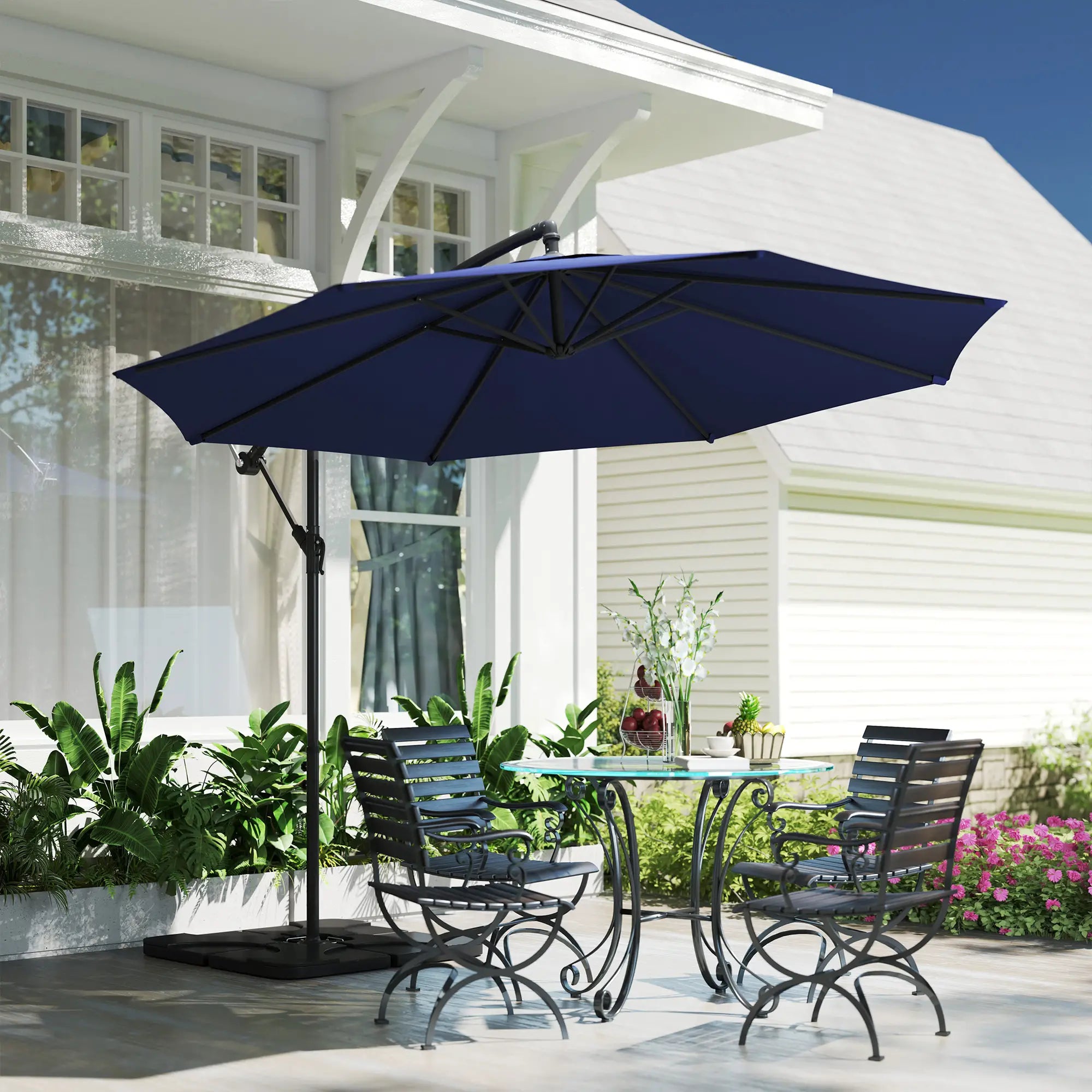 9.6ft Offset Patio Umbrella, Hanging Parasol, Crank, Navy Blue Offset Cantilever Umbrellas at Gallery Canada
