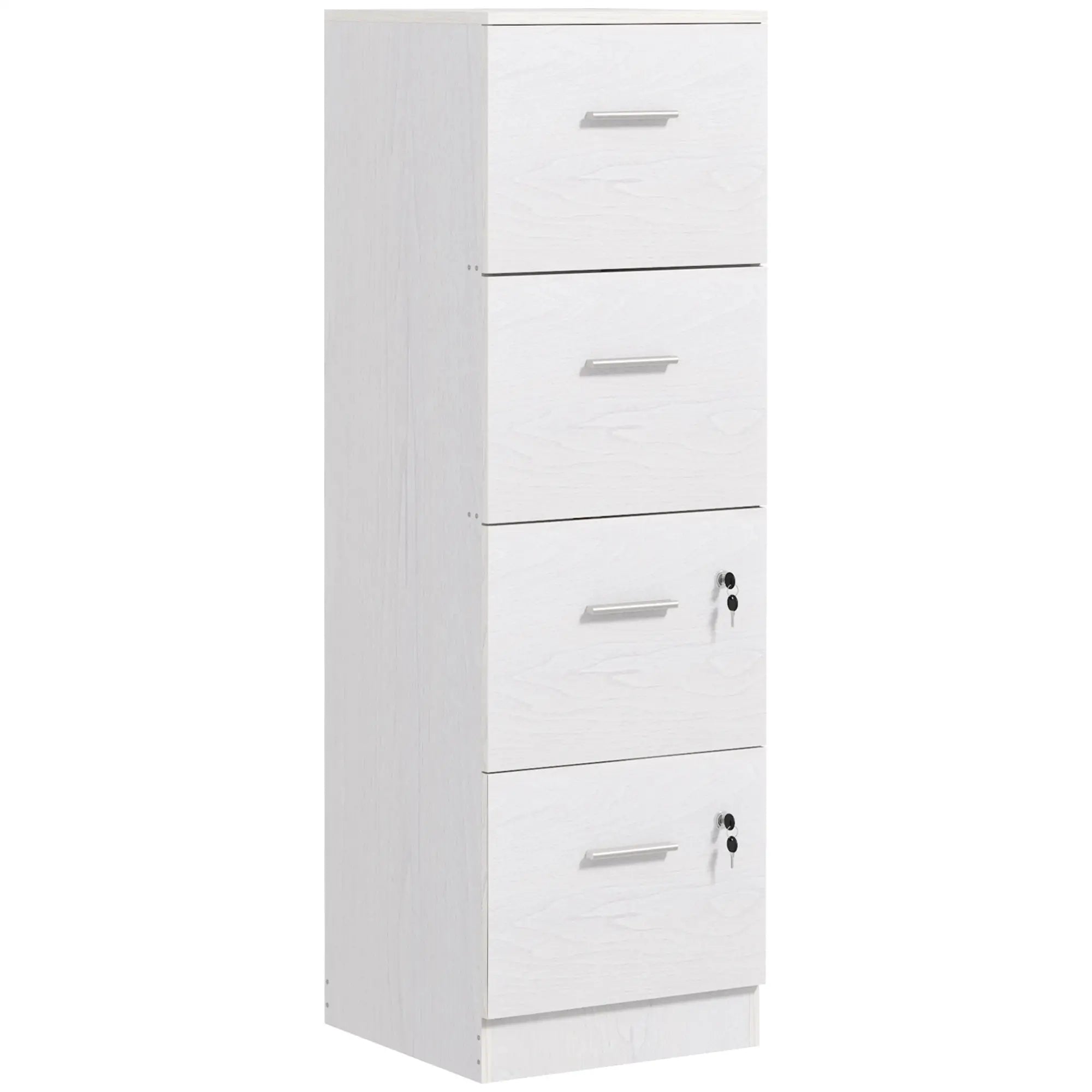 4 Drawer Vertical Filing Cabinet with Lock, Adjustable Hanging Bar, White Office Cabinets & Cupboards White at Gallery Canada