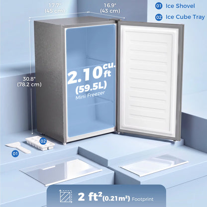 Compact Upright Freezer, 2.1 Cubic Feet, Reversible Door, Grey Small Kitchen Appliances at Gallery Canada