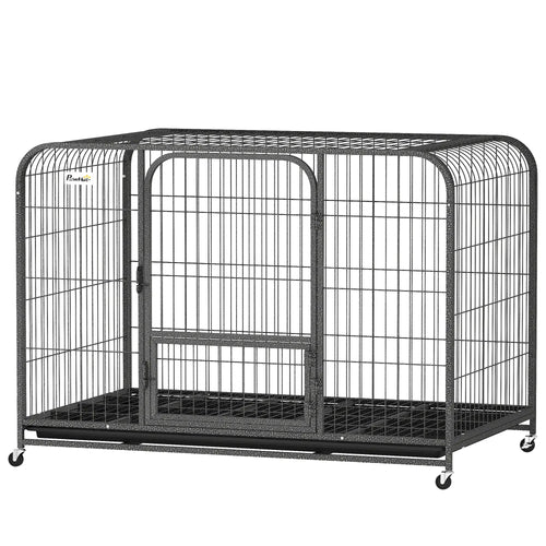 48 Inch Heavy Duty Dog Crate, Large Metal Cage, Lockable Wheels, Removable Tray