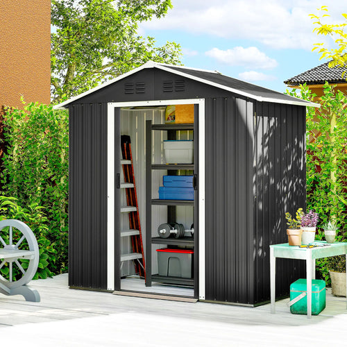 6.5x3.5ft Metal Garden Storage Shed, Double Sliding Doors, Dark Grey