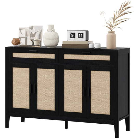 Boho Kitchen Sideboard Cabinet, Rattan Doors, Dining Room, Black Storage Cabinets Black at Gallery Canada