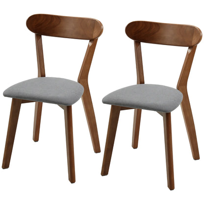 Upholstered Linen-Look Dining Chairs, Rubberwood Legs, Set of 2, Grey & Brown