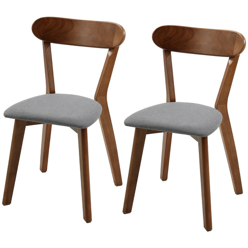 Upholstered Linen-Look Dining Chairs, Rubberwood Legs, Set of 2, Grey & Brown