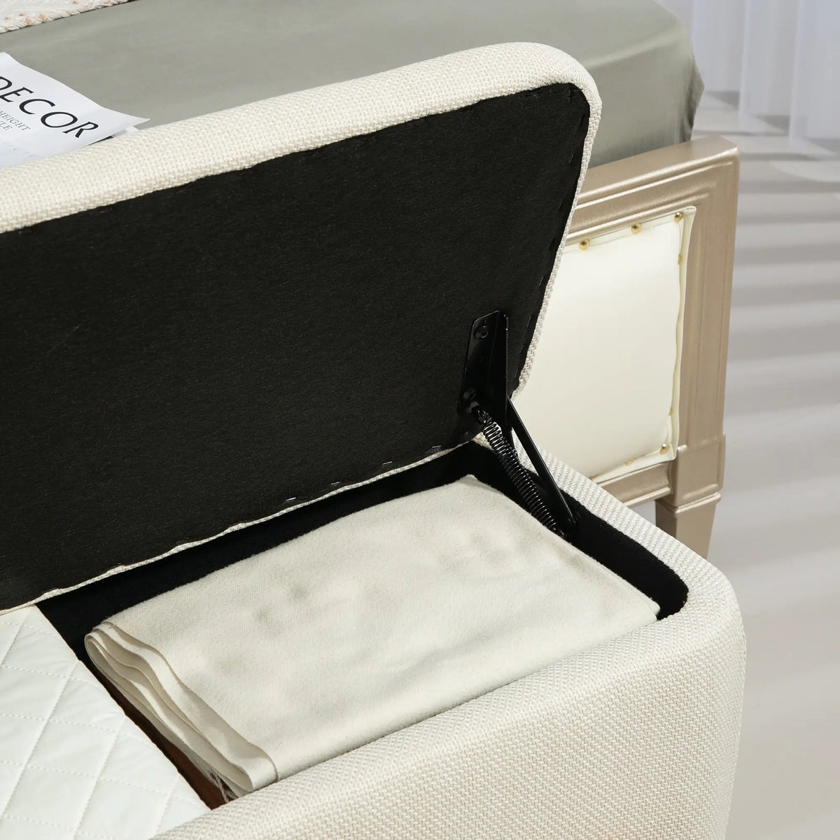 Linen-Look Storage Ottoman Bench, Cream White, Cream White Storage Ottomans & Benches at Gallery Canada