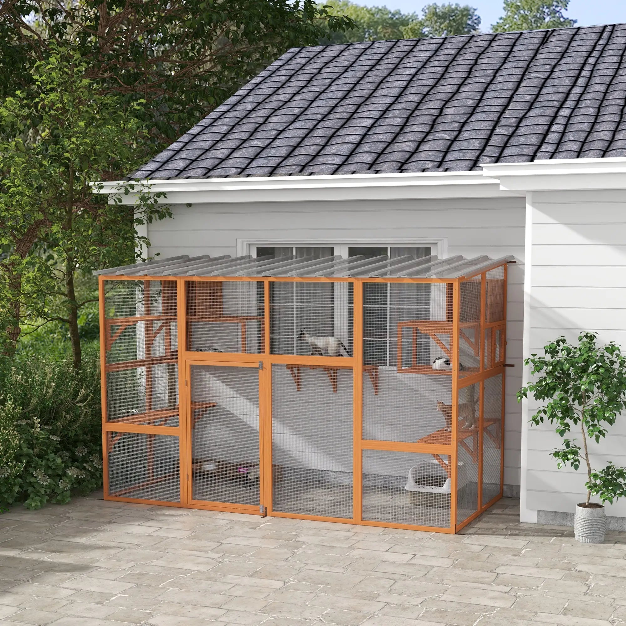 Large Catio, Outdoor Cat Enclosure, 2 Condos, Jumping Platforms, Waterproof Roof, Orange Outdoor Cat Enclosures at Gallery Canada