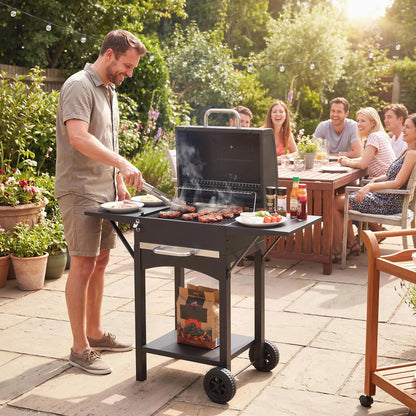Charcoal Grill With Side Tables, Barbecue Smoker With Thermometer, 43.3"x18.3"x39.8", Black Charcoal BBQ Grils at Gallery Canada