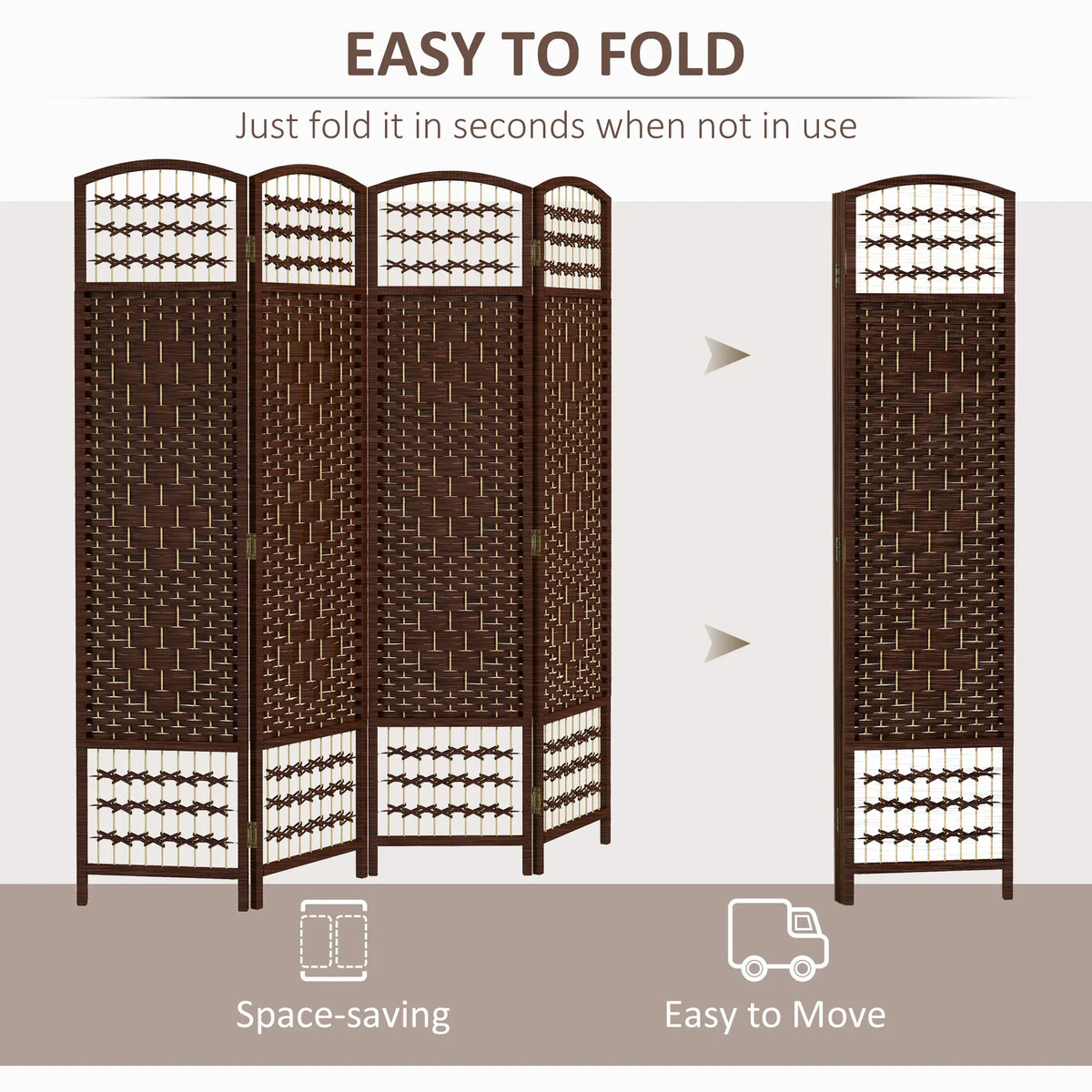 4 Panel Folding Room Divider, Portable Privacy Screen, Brown Room Dividers at Gallery Canada