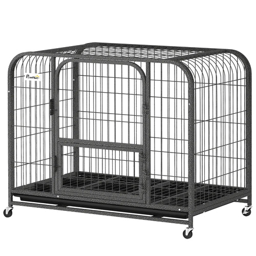 37 Inch Heavy Duty Dog Crate, Large Metal Cage With Lockable Wheels