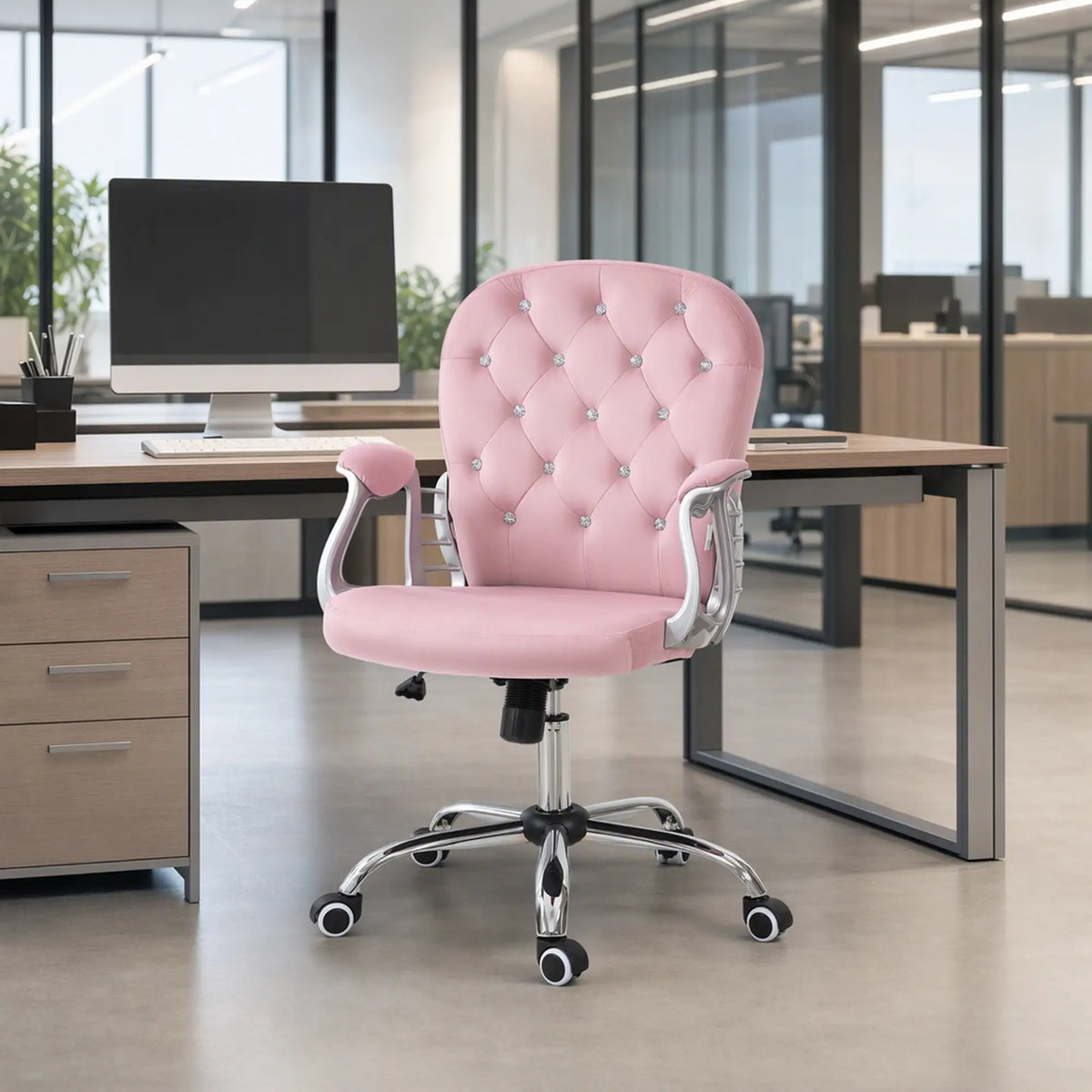 Adjustable Height Office Chair, Tufted Back Computer Desk Chair, Pink Task Chairs at Gallery Canada