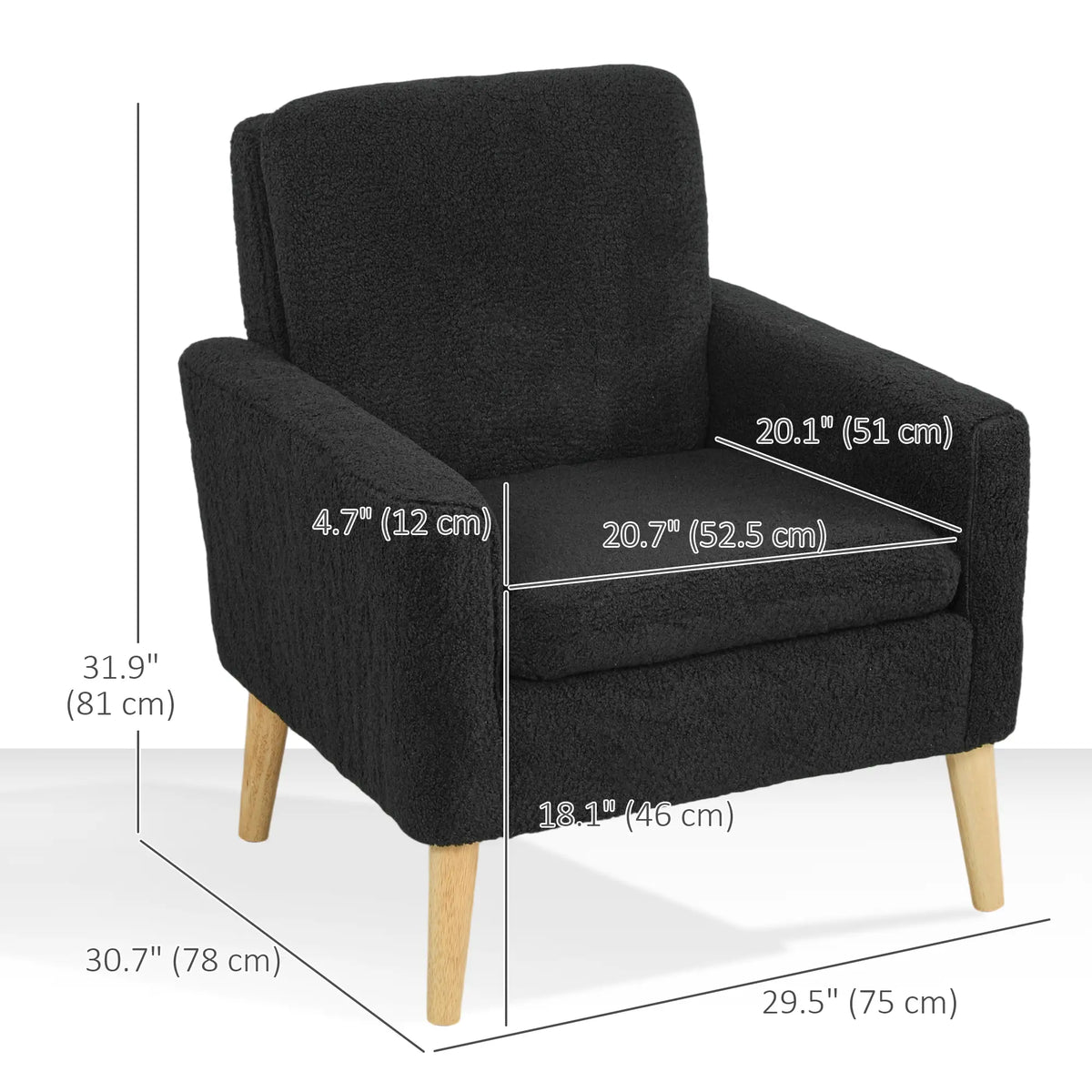 Modern Fabric Accent Chair, Upholstered Armchair with Wood Legs, Black Accent Chairs at Gallery Canada