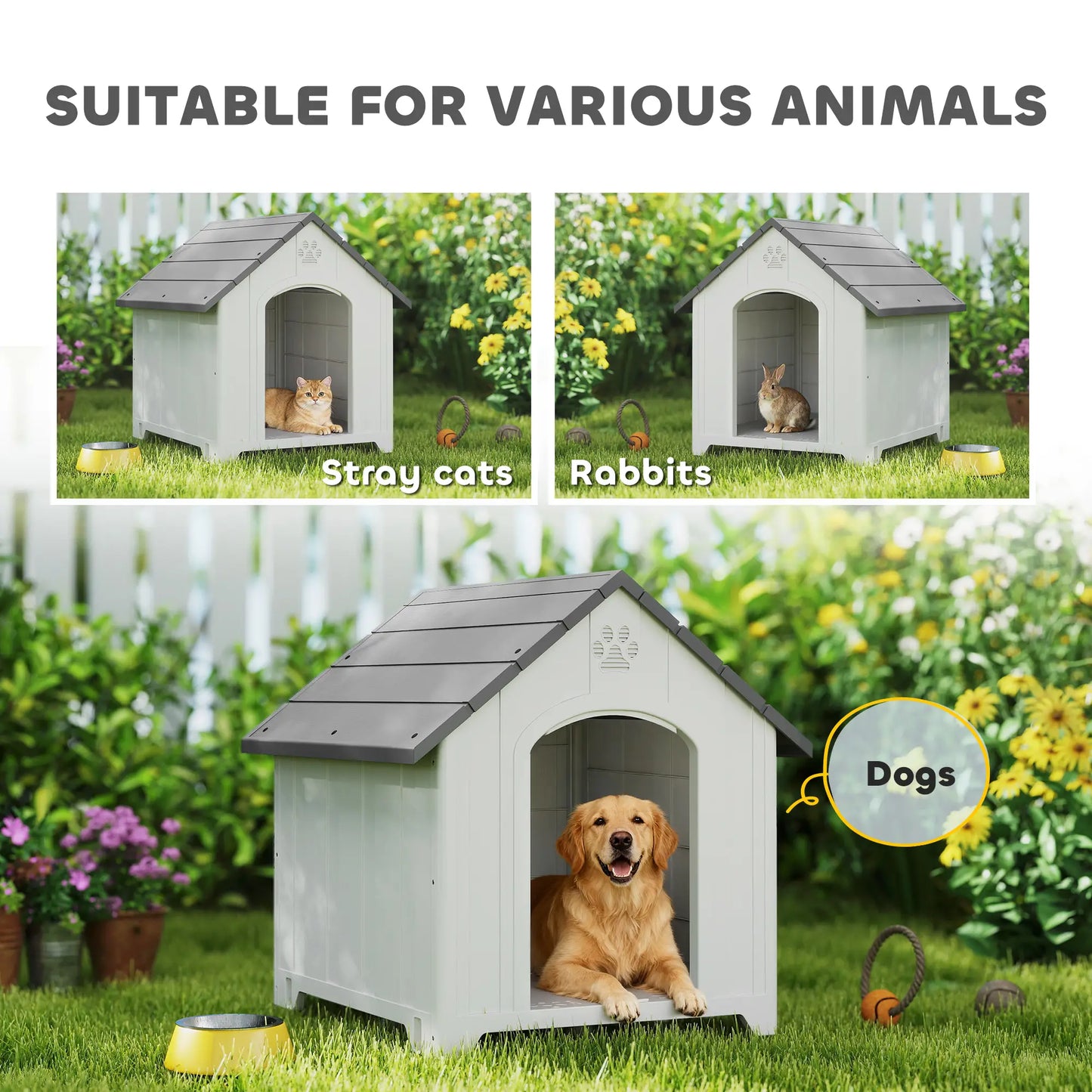 Large Plastic Dog House Outdoor Indoor, Water Resistant Puppy Shelter with Base Support, 34.6" L x 31.1" W x 35" H Dog Cages & Crates at Gallery Canada