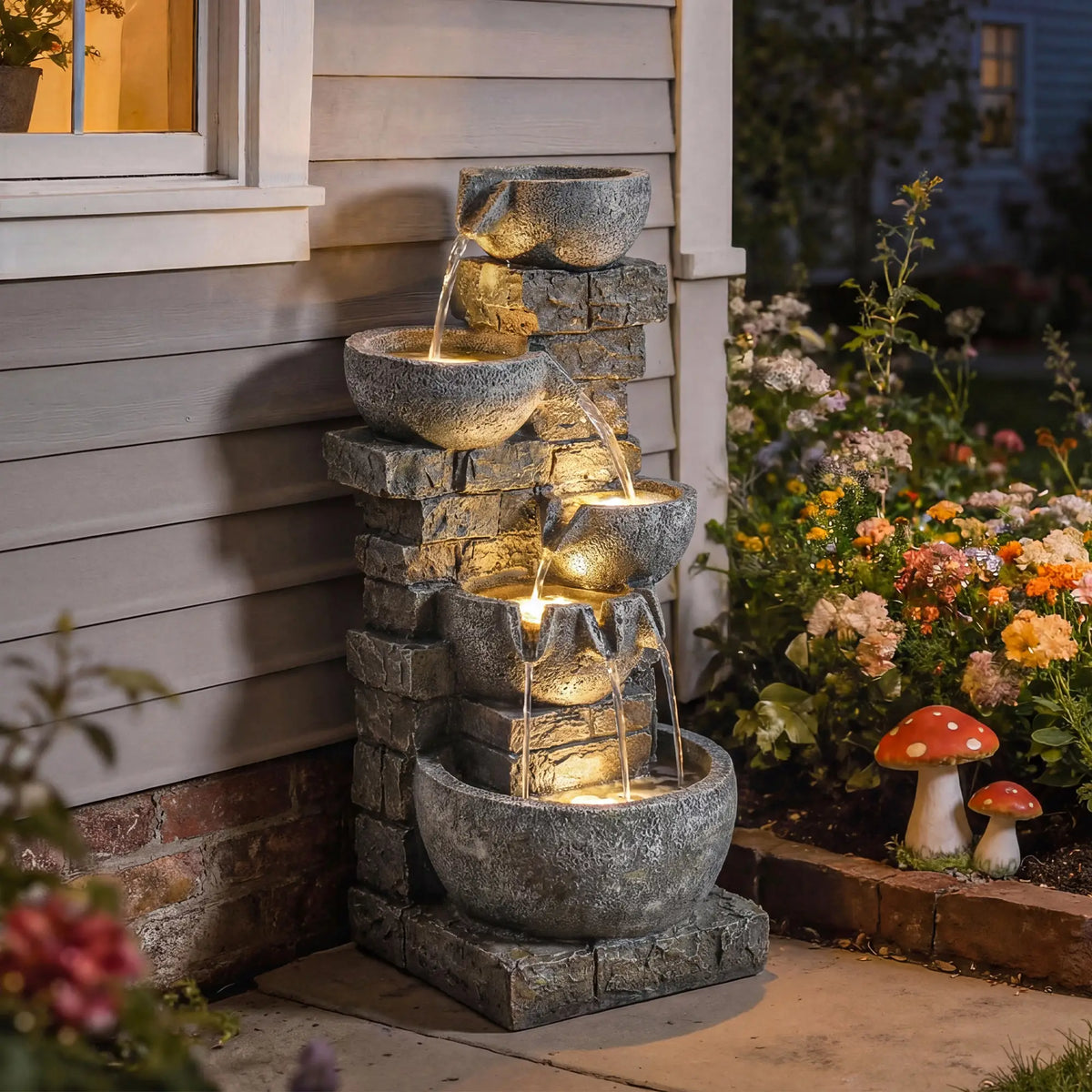 31.5" Tall 5 Tiers Cascading Water Fountain, Mixed, Outdoor Garden Patio Decor Water Fountains at Gallery Canada