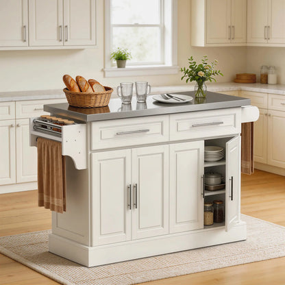 Rolling Kitchen Island with Storage, Stainless Steel Top, Drawers, Cream Kitchen Islands & Kitchen Carts at Gallery Canada