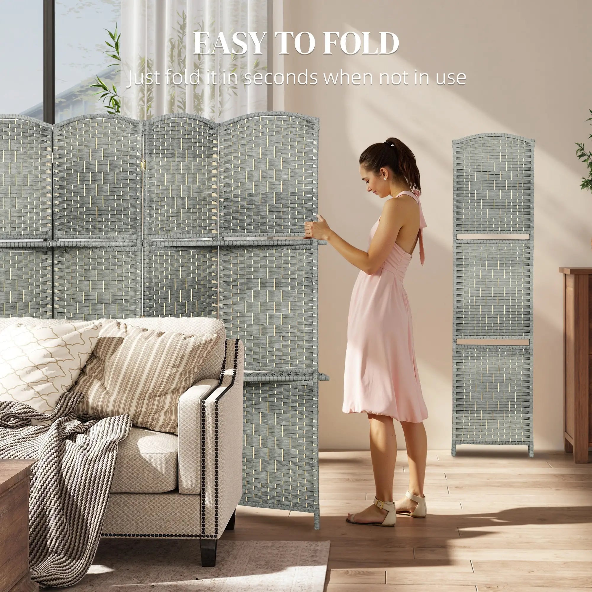 6 FT Privacy Screen, 6 Panel Room Divider With Shelves, Grey Room Dividers at Gallery Canada