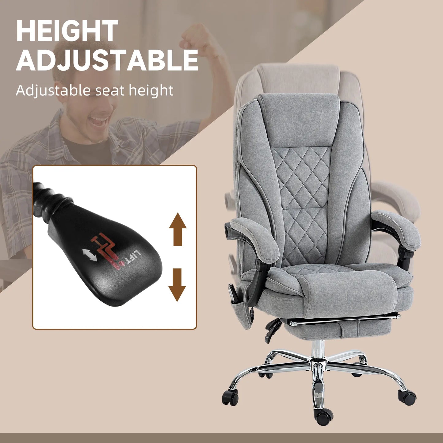 Massage Office Chair, Reclining Computer Chair, Adjustable Height, Footrest, Grey Massage Chairs at Gallery Canada