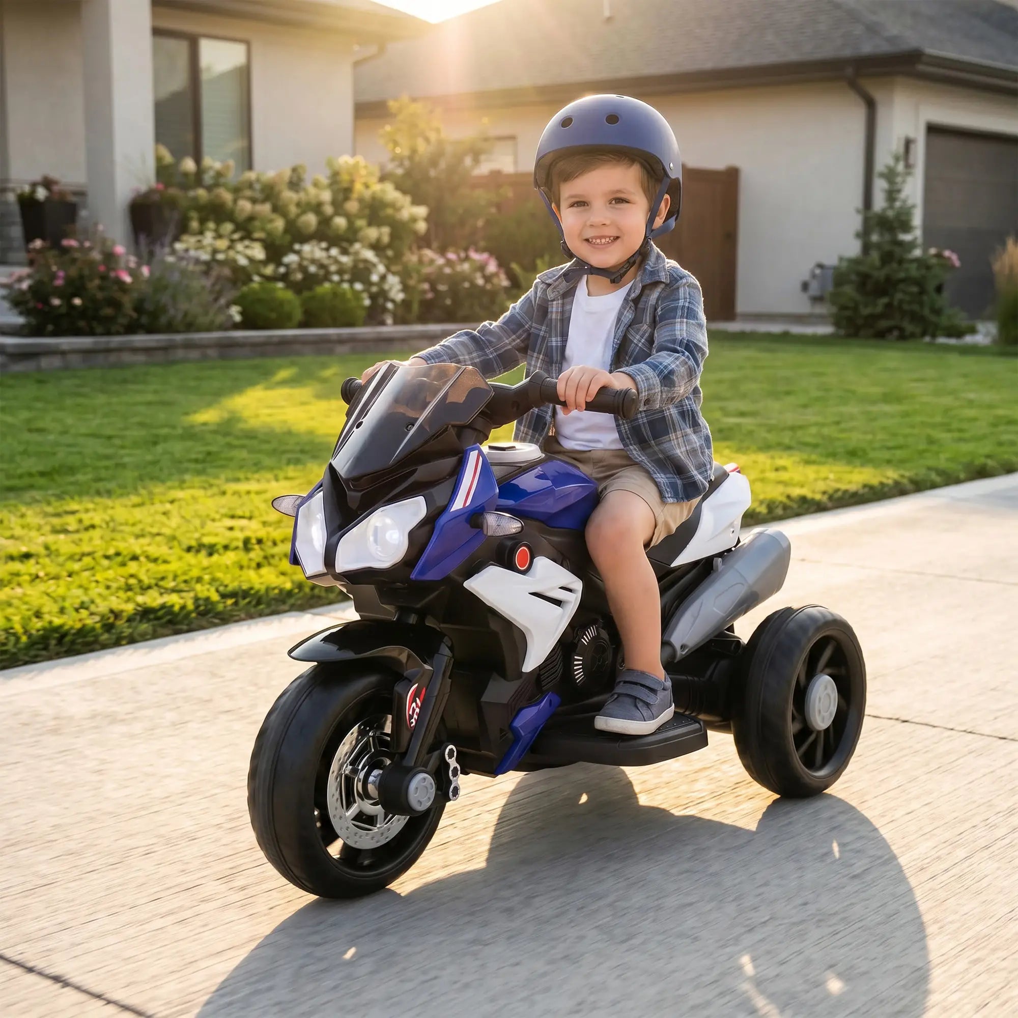 Kids Electric Motorcycle Ride-On Toy, 3 Wheels, Music, Horn, Lights, Blue Electric Motorcycles at Gallery Canada